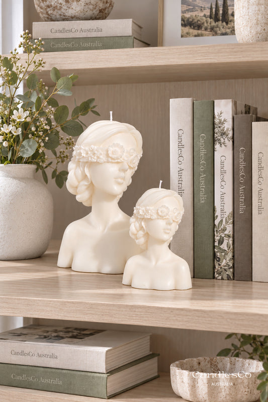 Floral Goddess Bust Candle – Handmade Female Sculpture Soy Candle