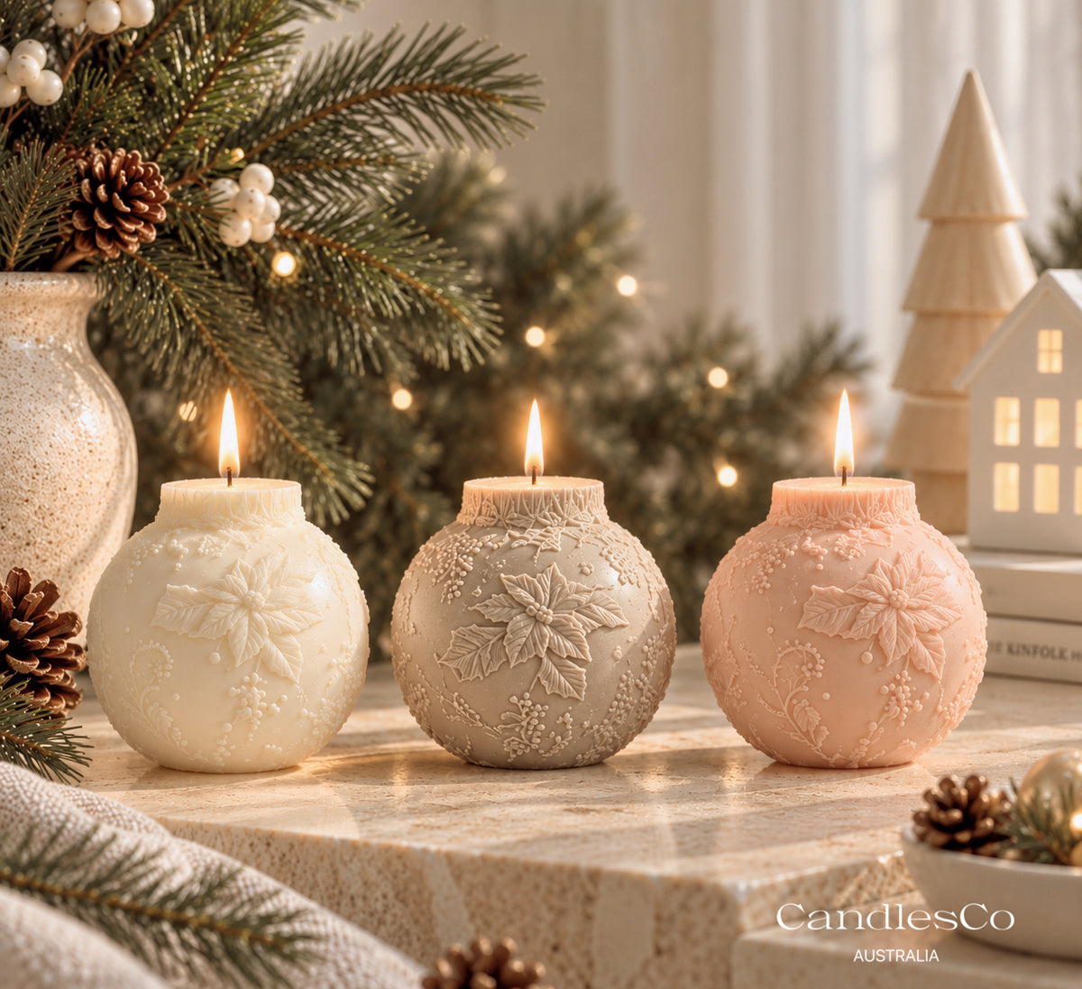 Poinsettia Bauble Candle