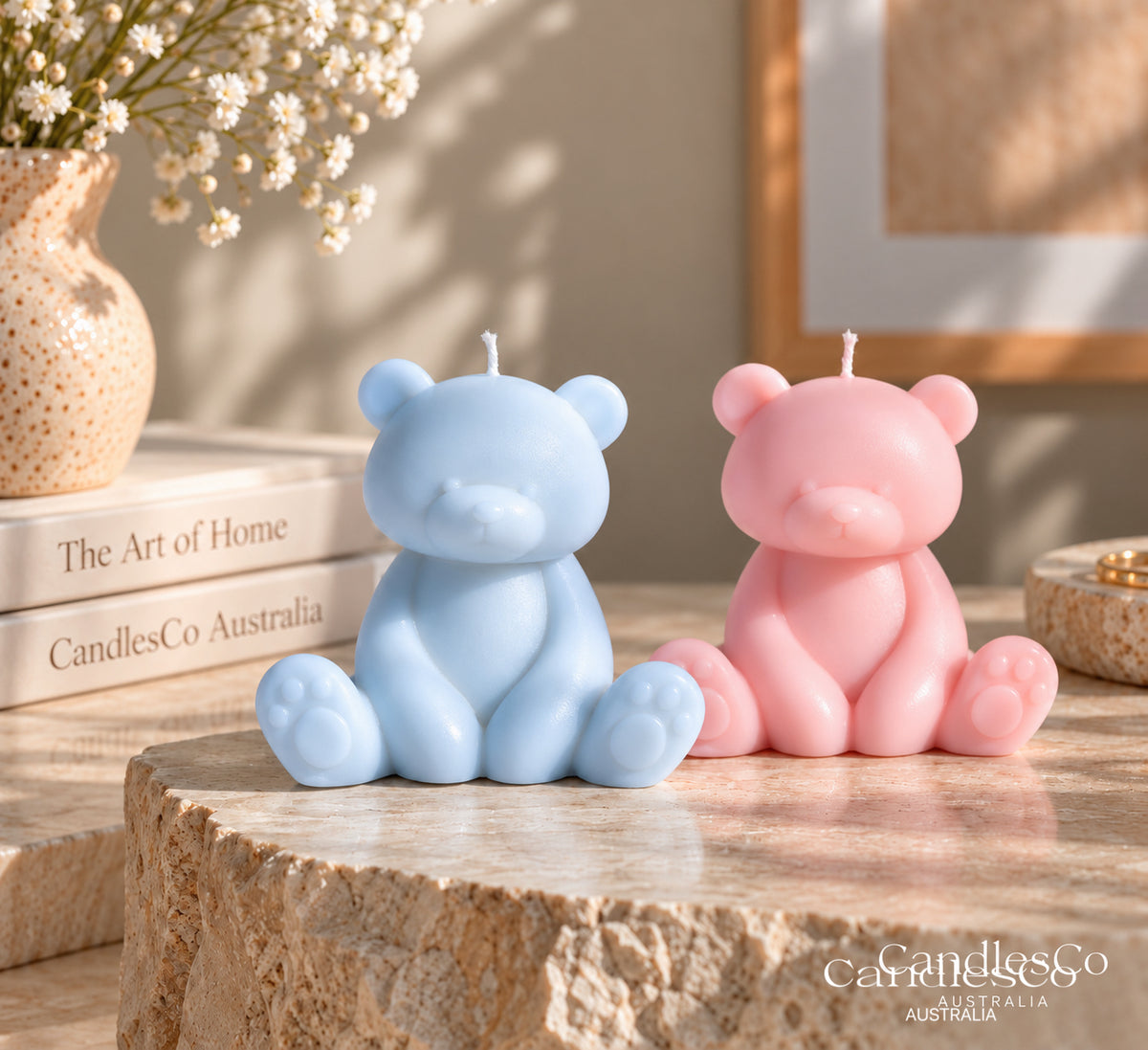 Cute Sitting Teddy Bear Candle – Handmade Unscented Soy Wax Candle | Bear Sculpture & Baby Shower Gift