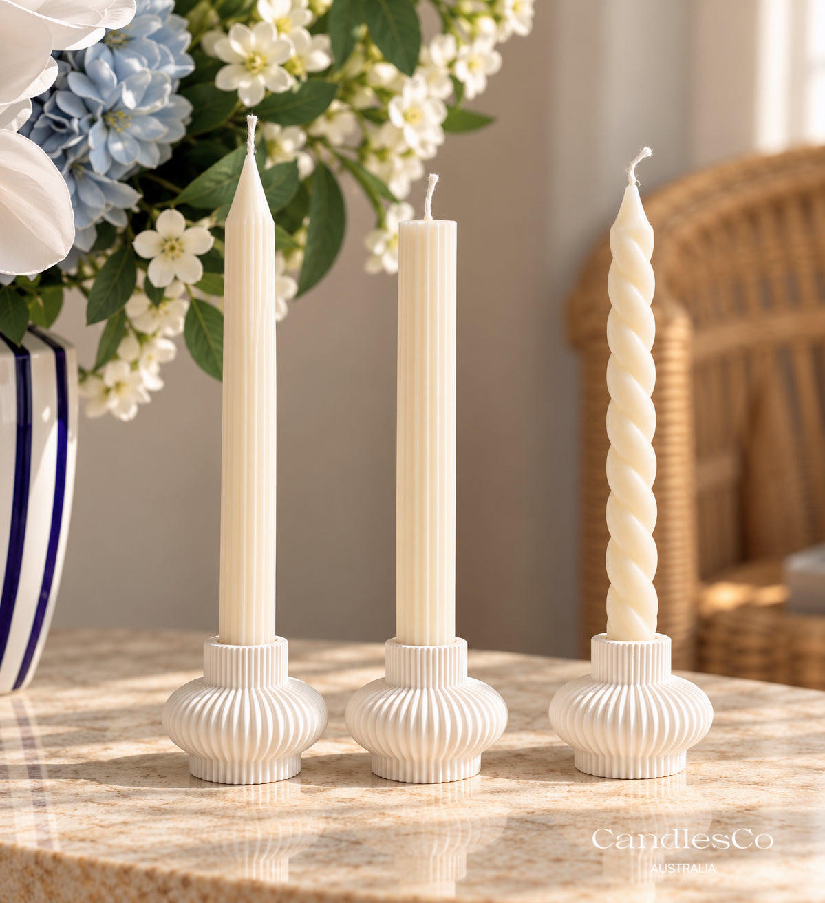 Ribbed Candlestick Holder | Handmade Taper Candle Holder
