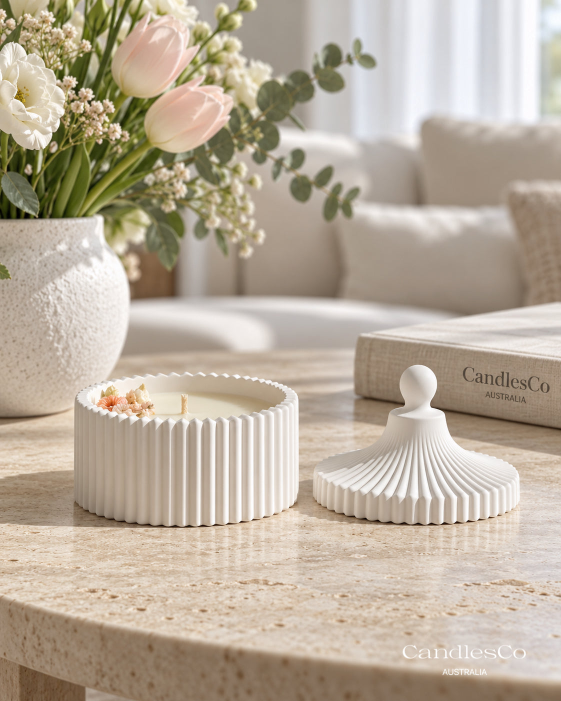 Fluted Trinket Candle Vessel – Handmade Scented Soy Candle with Lid | Floral Home Décor