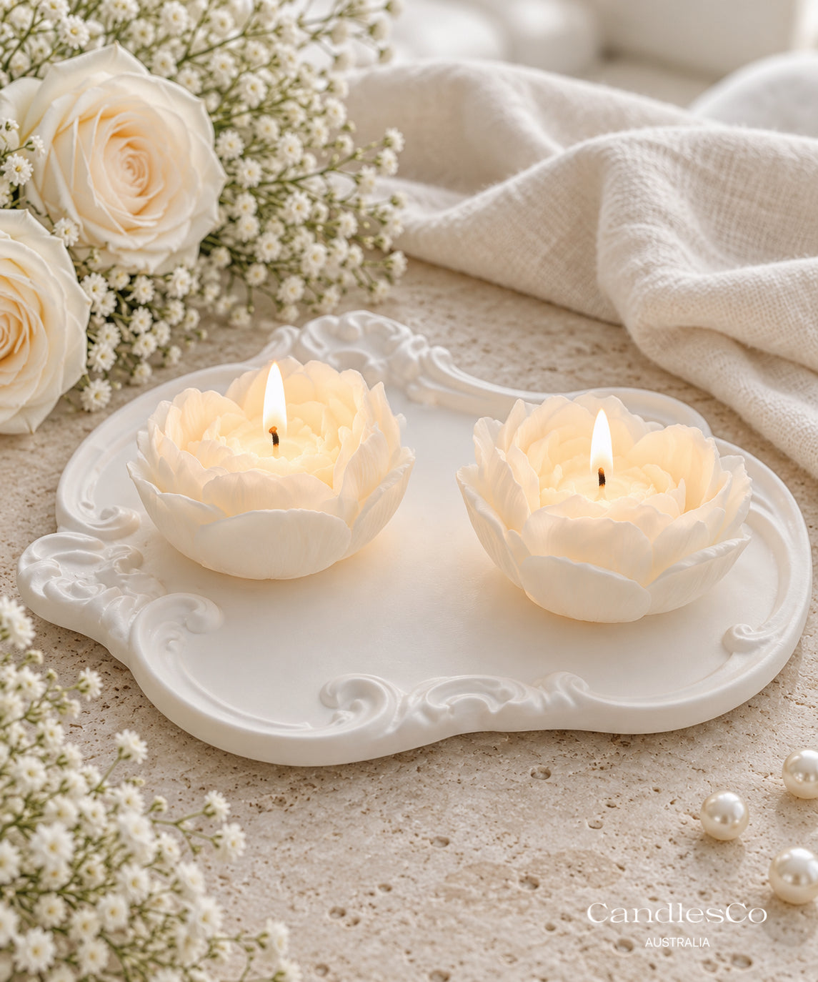 Heart Peony Flower Candle – Handmade Unscented Soy Wax Candle | Floral Wedding Favours & Romantic Gifts