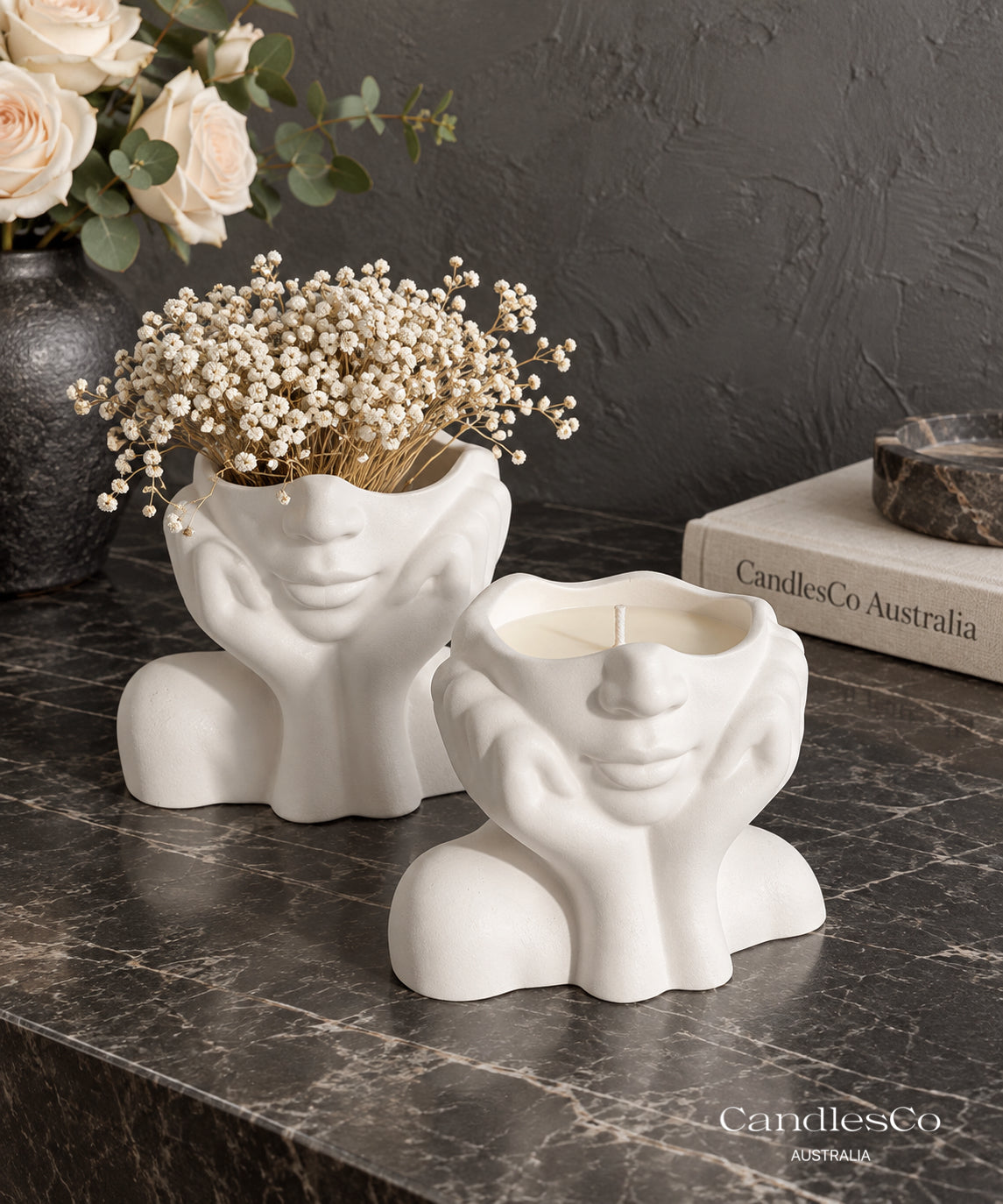 Abstract Woman Face Candle Vessel – Handmade Scented Soy Candle | Sculptural Home Décor