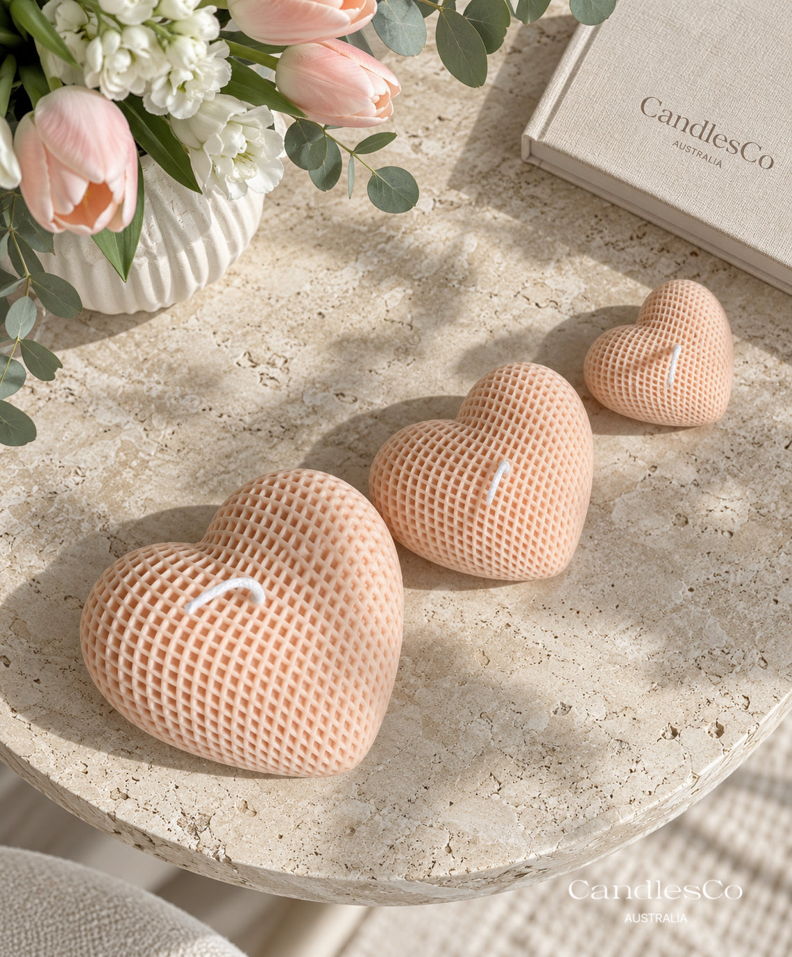 Waffle Heart Candle – Handmade Textured Heart Soy Candle | Valentine’s Day & Home Décor