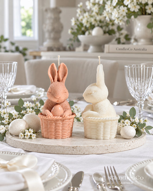 Easter Bunny in Basket Candle – Handmade Unscented Soy Wax Rabbit Candle | Easter Decorations & Gifts