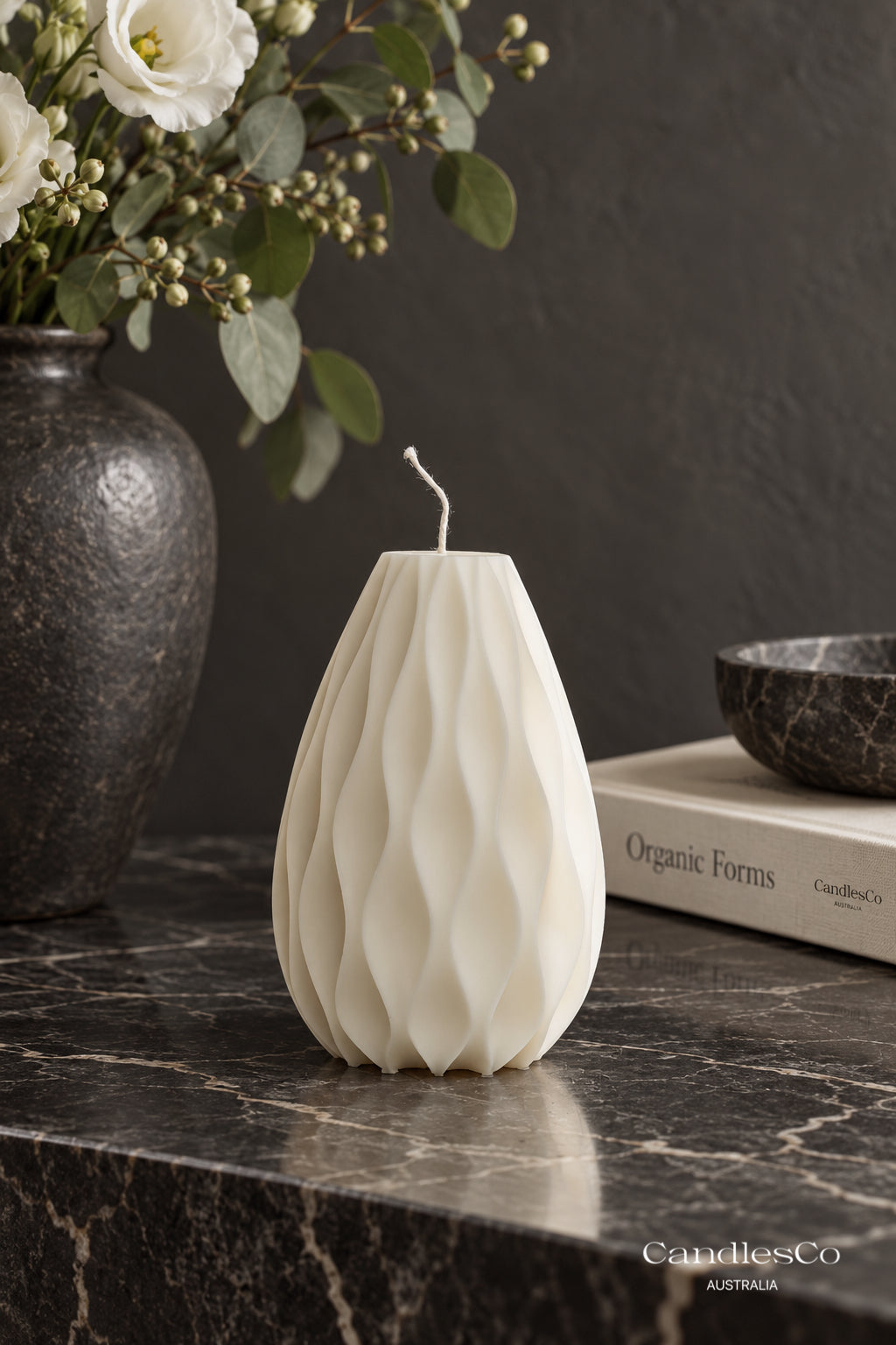 Sculptural Teardrop Candle – Handmade Wavy Ribbed Soy Candle | Modern Home Décor