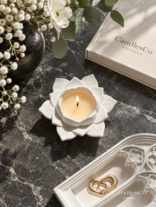 Lotus Flower Candle Vessel – Handmade Scented Soy Candle | Floral Home Décor & Gift