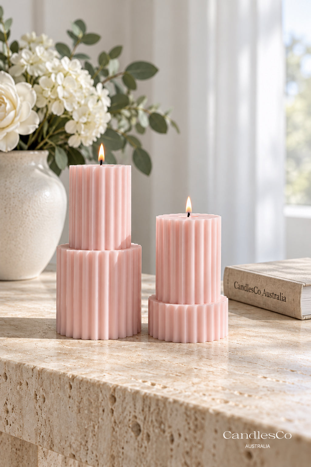 Tiered Ribbed Pillar Candle – Handmade Sculptural Soy Candle