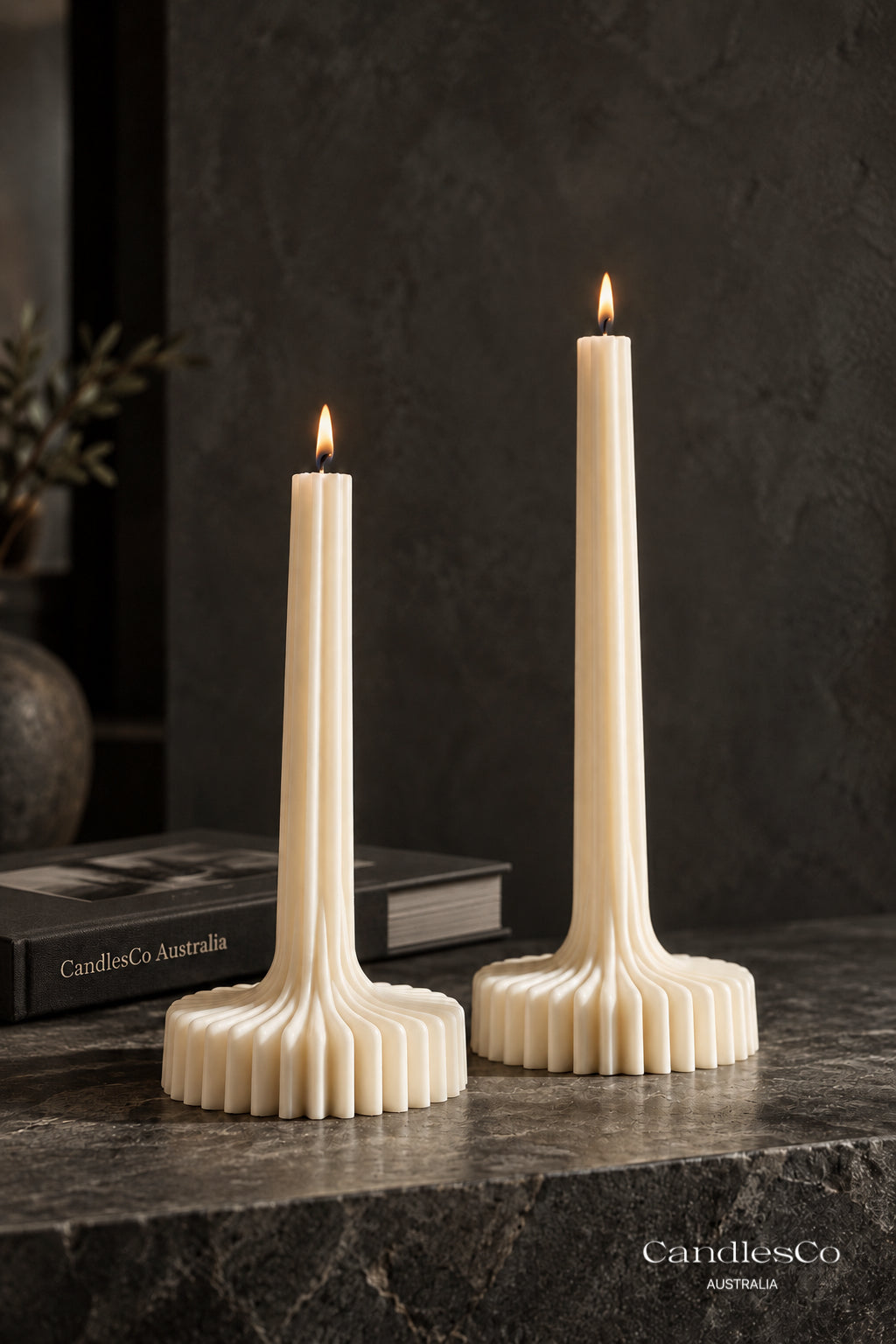 Sculptural Taper Candle – Handmade Fluted Soy Candle with Built-In Base