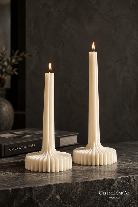 Sculptural Taper Candle – Handmade Fluted Soy Candle with Built-In Base