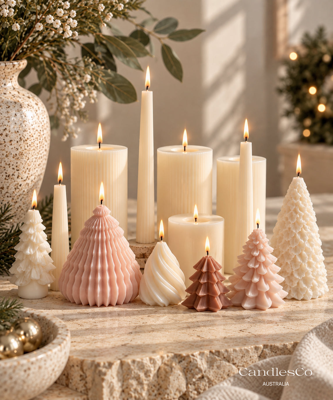 Pleated Christmas Tree Candle – Sculptural Soy Christmas Candle