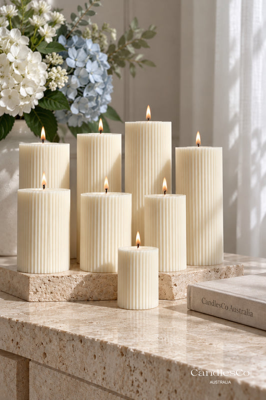 Ribbed Pillar Candle – Handmade Fluted Soy Candle | 8 Sizes
