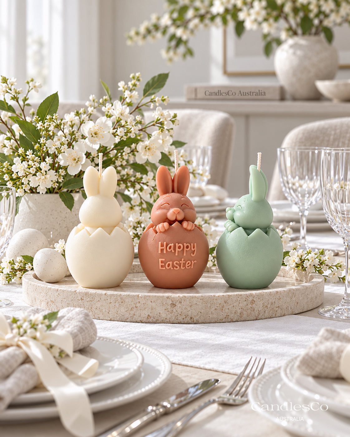 Happy Easter Bunny Egg Candle – Handmade Unscented Soy Wax Candle | Easter Decorations & Bunny Gifts