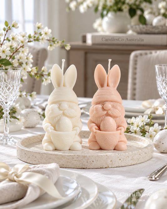 Easter Bunny Gnome with Egg Candle – Handmade Unscented Soy Wax Candle | Easter Decorations & Gifts