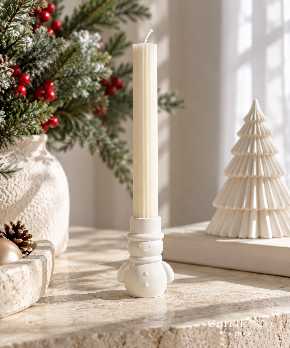 Snowman Candlestick Holder | Christmas Taper Candle Holder