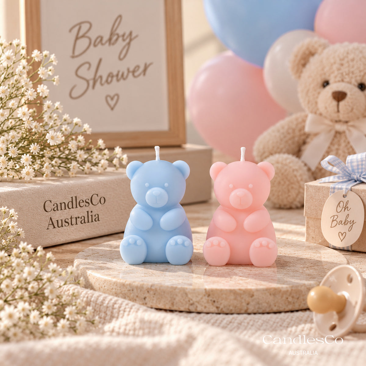 Mini Sitting Teddy Bear Candle – Handmade Unscented Soy Wax Candle | Baby Shower Favours & Cute Nursery Décor
