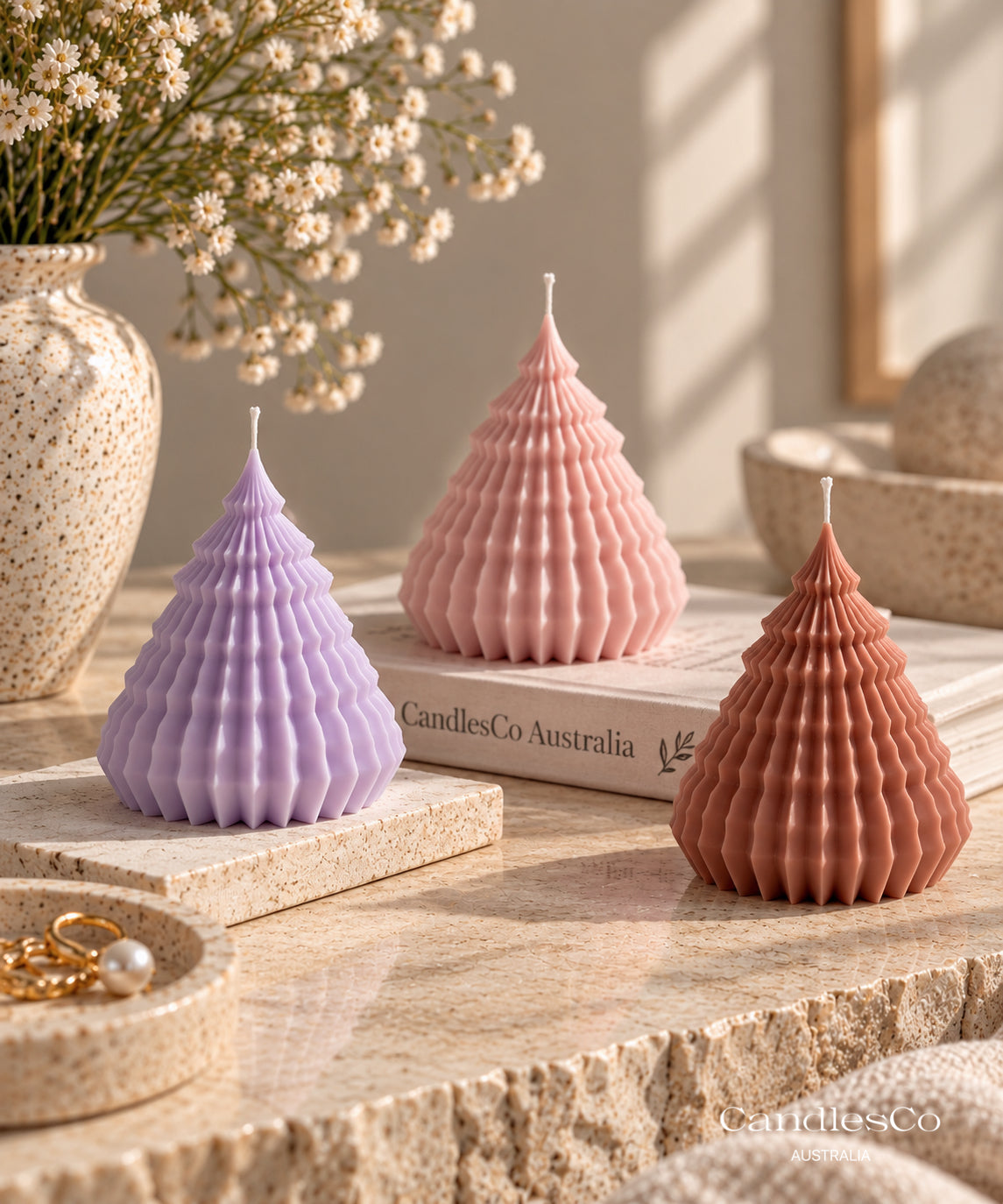 Pleated Christmas Tree Candle – Sculptural Soy Christmas Candle
