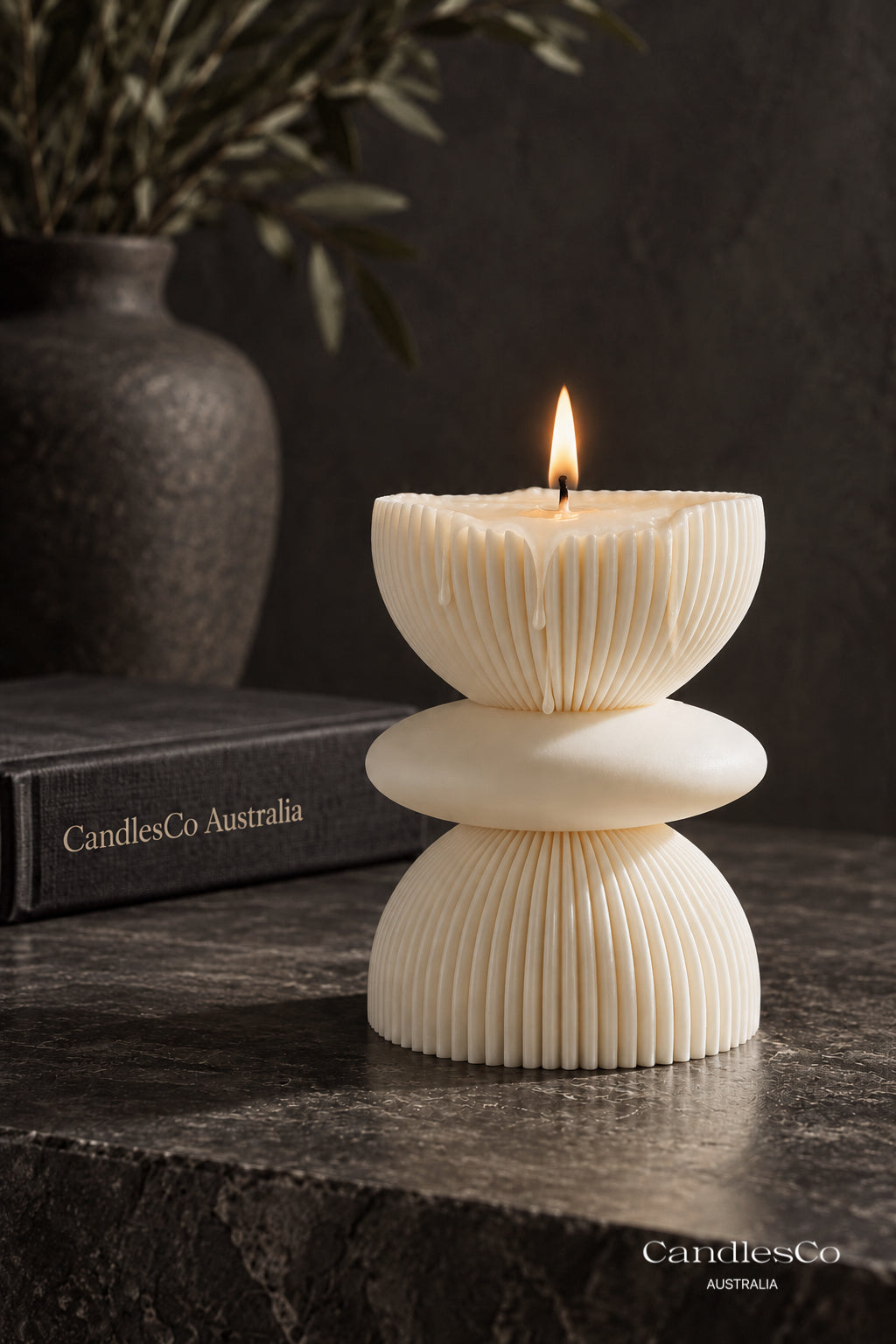 Sculptural Hourglass Candle – Handmade Ribbed Geometric Soy Candle