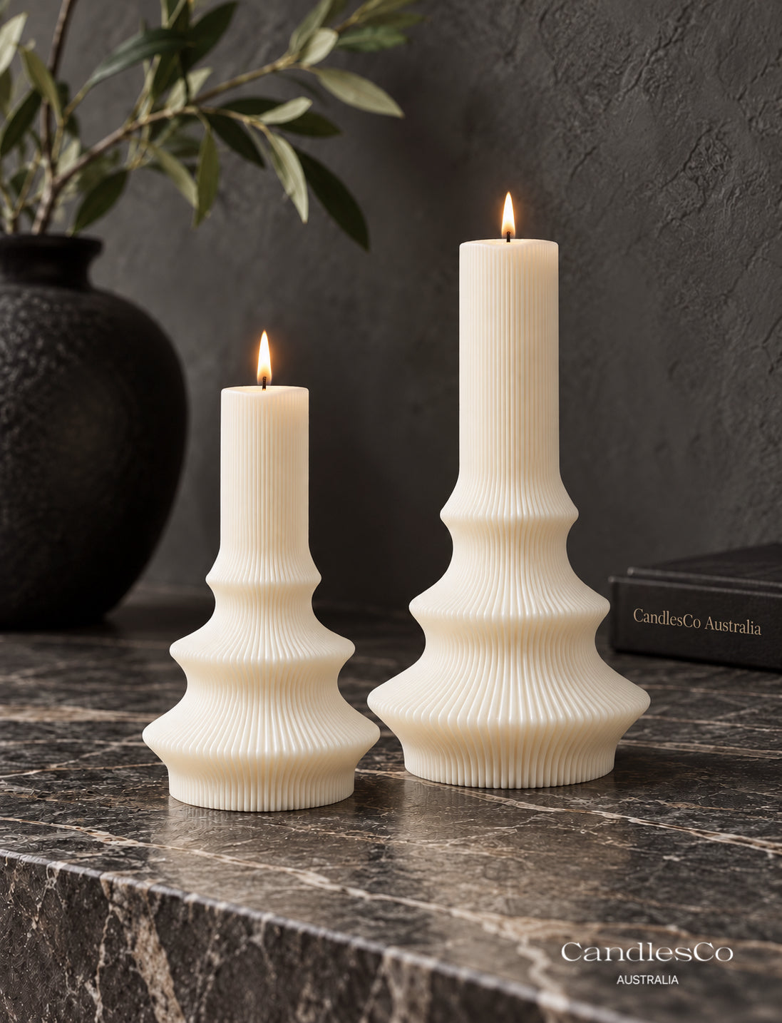 Fluted Wave Pillar Candle – Handmade Sculptural Soy Candle | 2 Sizes
