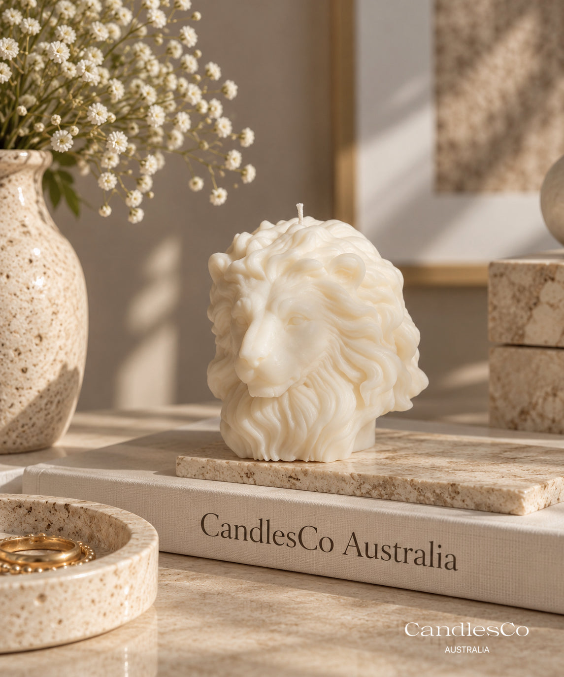 Majestic Lion Head Candle – Handmade Unscented Soy Wax Candle | Lion Sculpture & Modern Home Décor