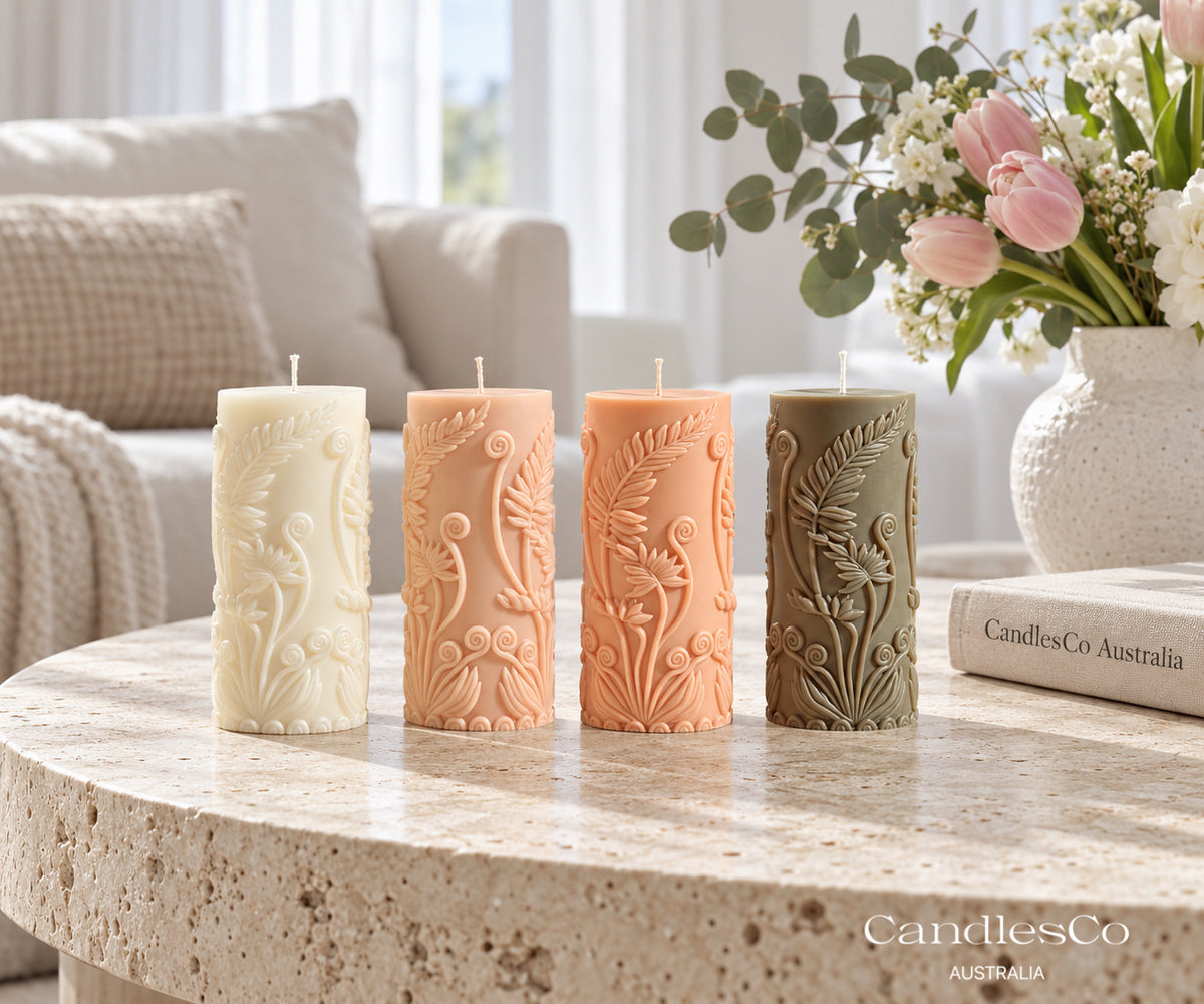 Botanical Fern Pillar Candle – Handmade Floral Soy Candle