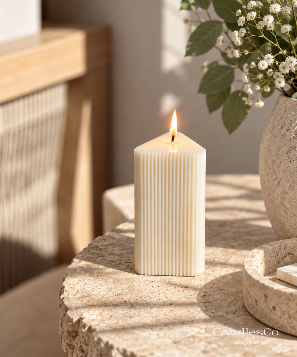 Ribbed Triangular Pillar Candle
