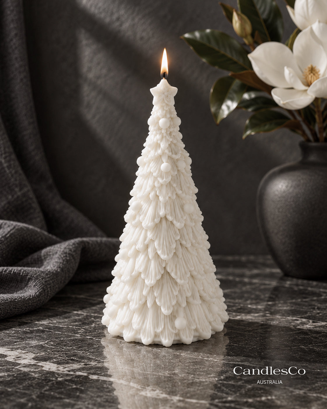 Decorated Christmas Tree Candle – Handmade Unscented Soy Wax Candle