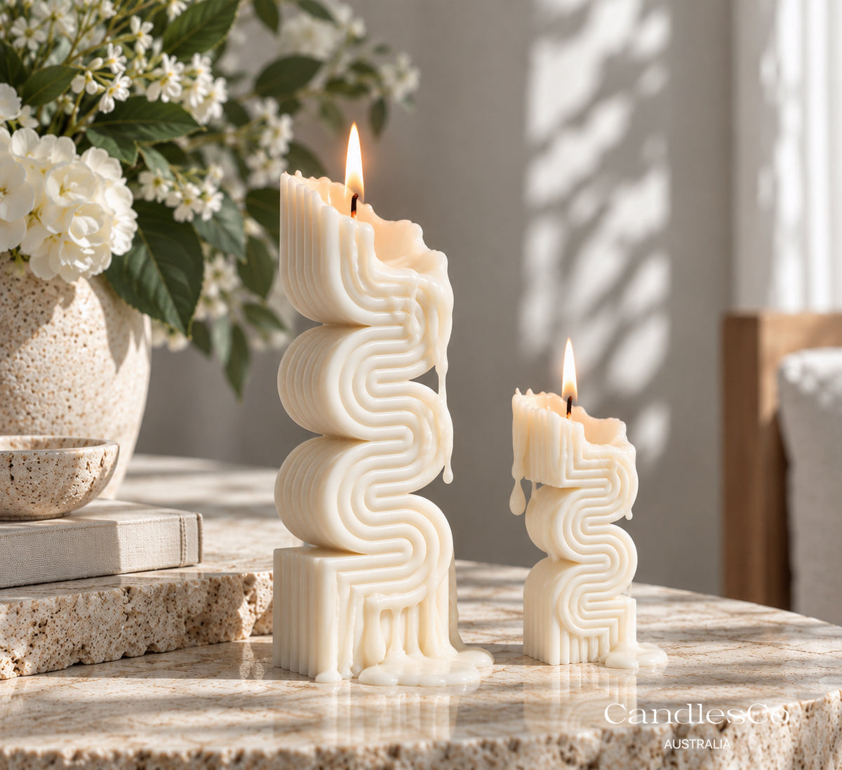 Wavy Pillar Candle – Handmade Sculptural Soy Wax Candle