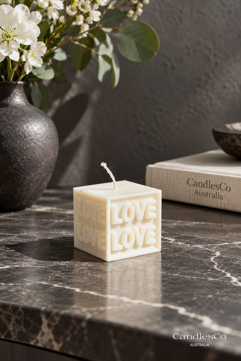 LOVE Cube Candle – Handmade Unscented Soy Wax Candle | Romantic Sculptural Candle & Valentine’s Day Gift