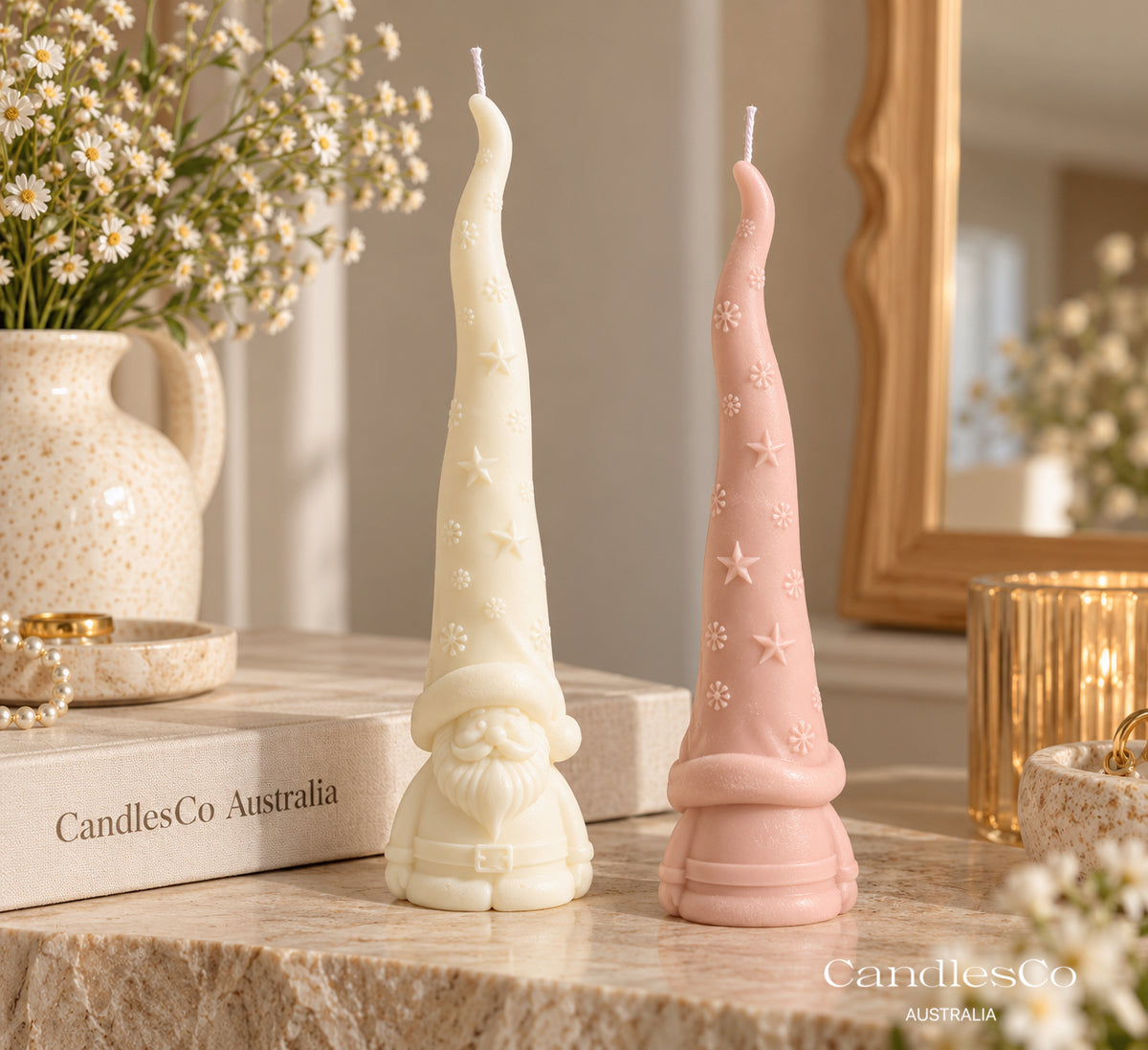 Tall Christmas Gnome Candle – Handmade Unscented Soy Wax Candle | Festive Christmas Décor