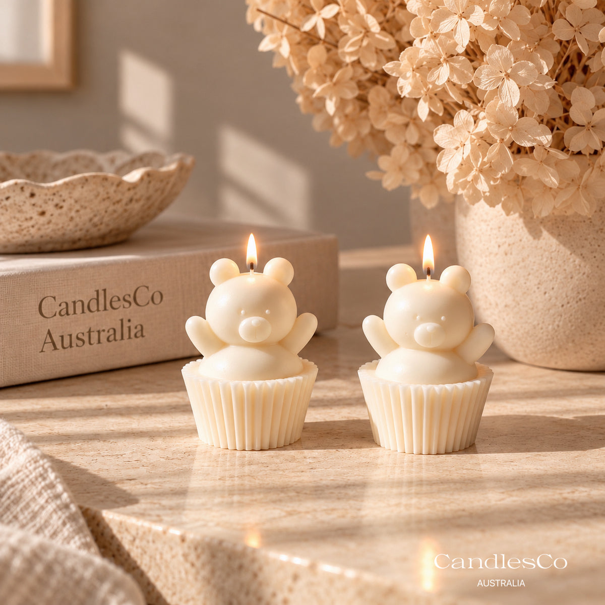 Teddy Bear Cupcake Candle – Handmade Unscented Soy Wax Candle | Cute Baby Shower Favours & Birthday Gift