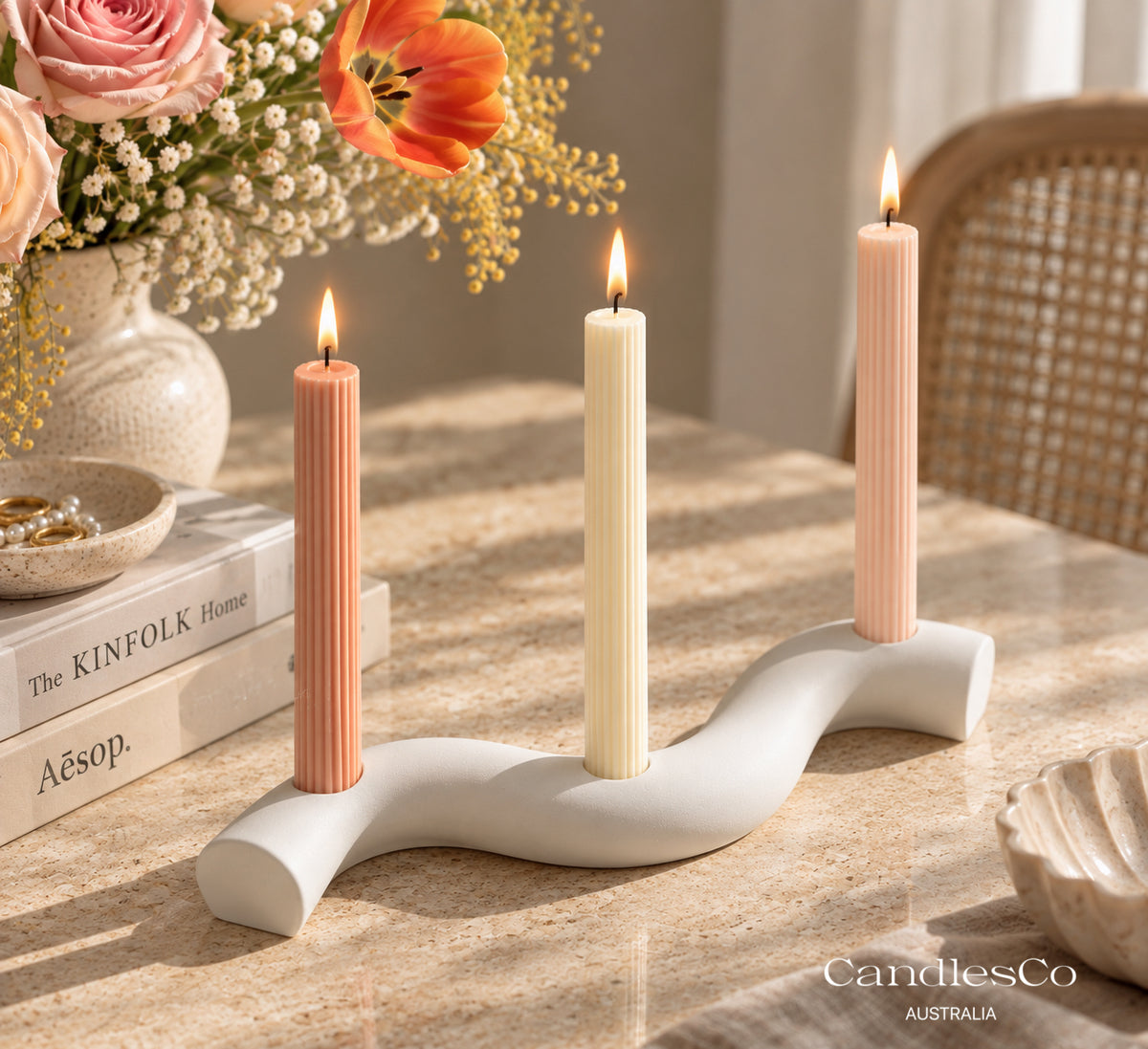 Wavy Triple Candlestick Holder | 3 Taper Candle Holder