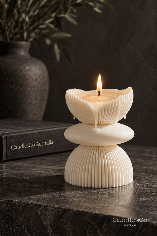 Sculptural Hourglass Candle – Handmade Ribbed Geometric Soy Candle