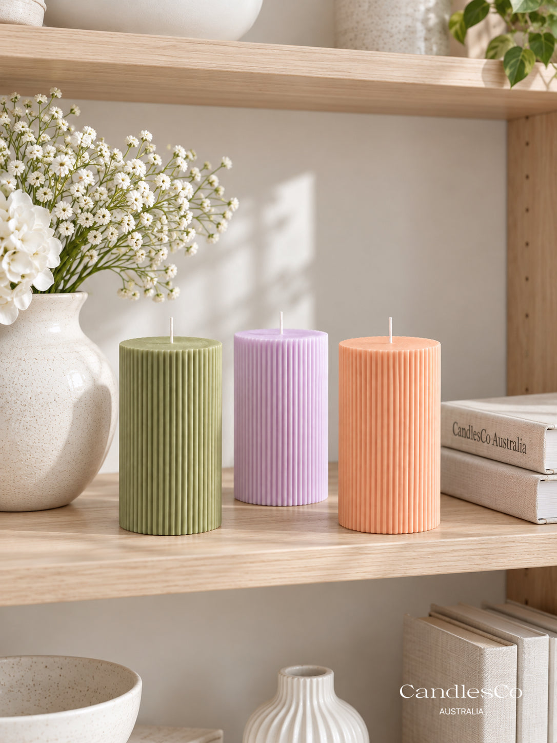 Large Ribbed Pillar Candle – Handmade Fluted Soy Candle