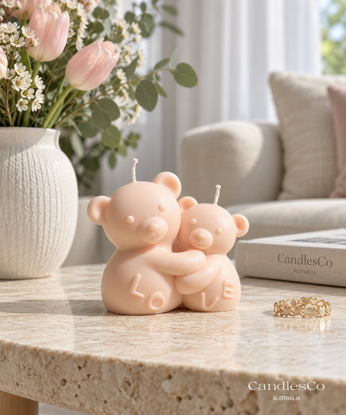 Hugging Teddy Bears Love Candle – Handmade Unscented Soy Candle | Cute Bear Couple, Valentine’s Day & Gift