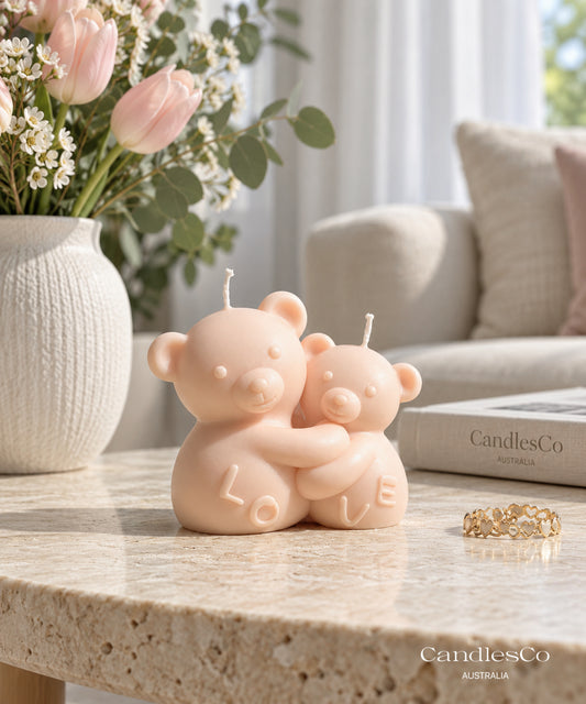 Hugging Teddy Bears Love Candle – Handmade Unscented Soy Candle | Cute Bear Couple, Valentine’s Day & Gift