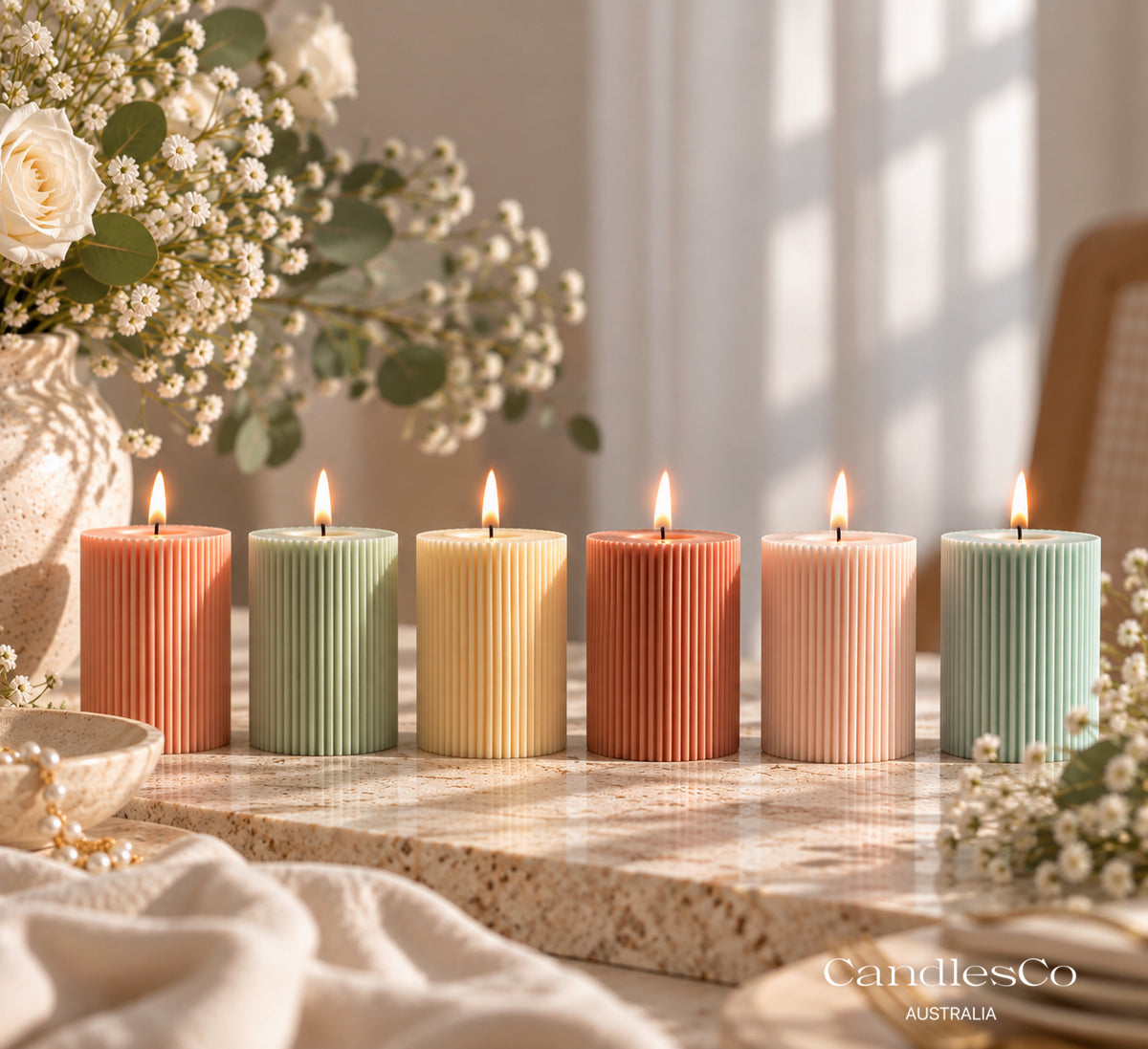 Ribbed Pillar Candle – Handmade Soy Wax Decorative Candle