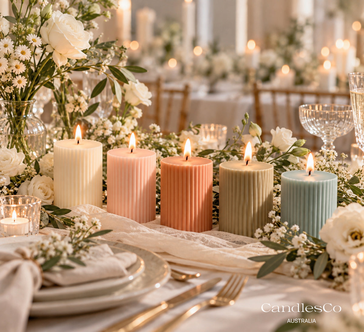 Medium Ribbed Pillar Candle – Handmade Fluted Soy Candle