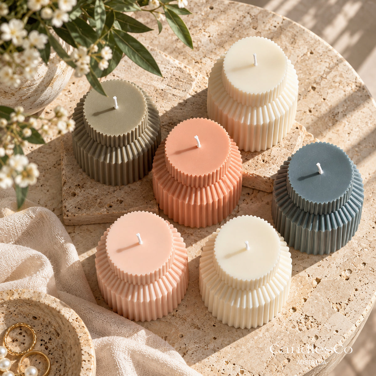 Architectural Ribbed Pillar Candle – Modern Soy Candle