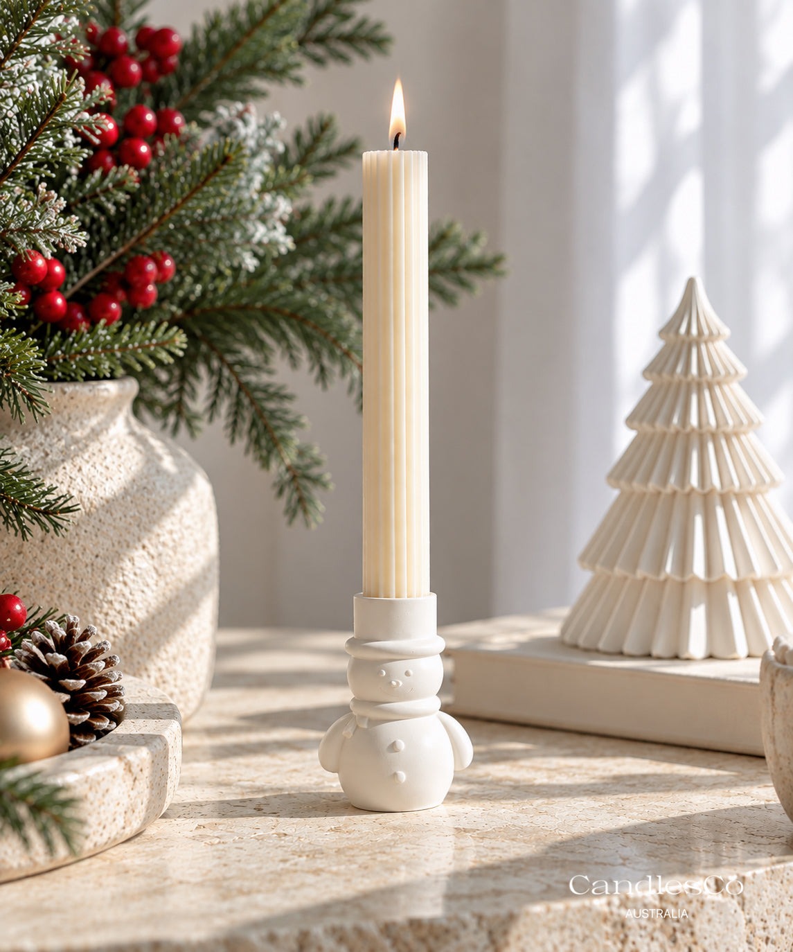 Snowman Candlestick Holder | Christmas Taper Candle Holder