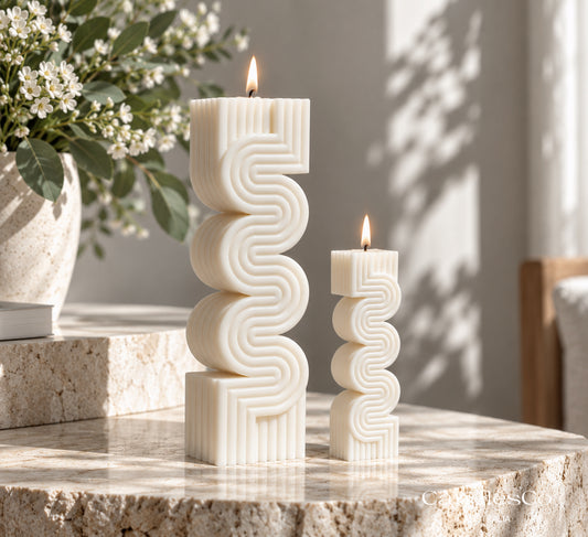 Wavy Pillar Candle – Handmade Sculptural Soy Wax Candle
