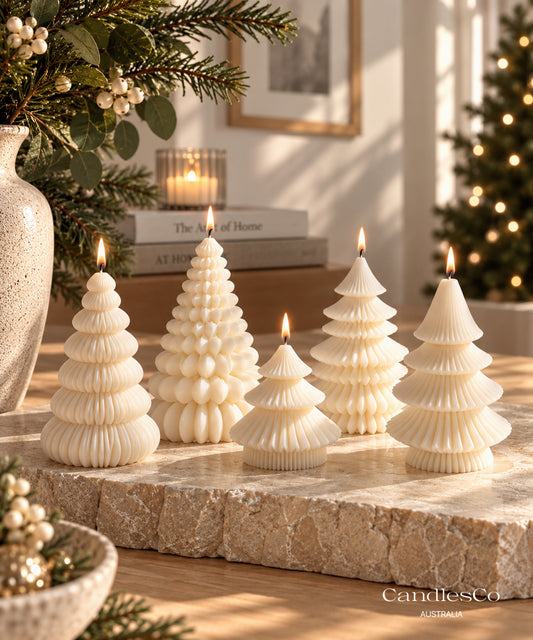 Christmas Tree Candle Collection – 5 Handmade Soy Christmas Tree Designs