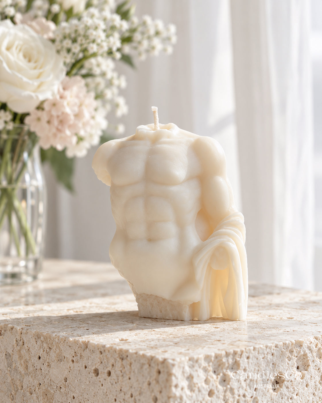 David Male Torso Candle – Greek Statue Sculptural Soy Candle