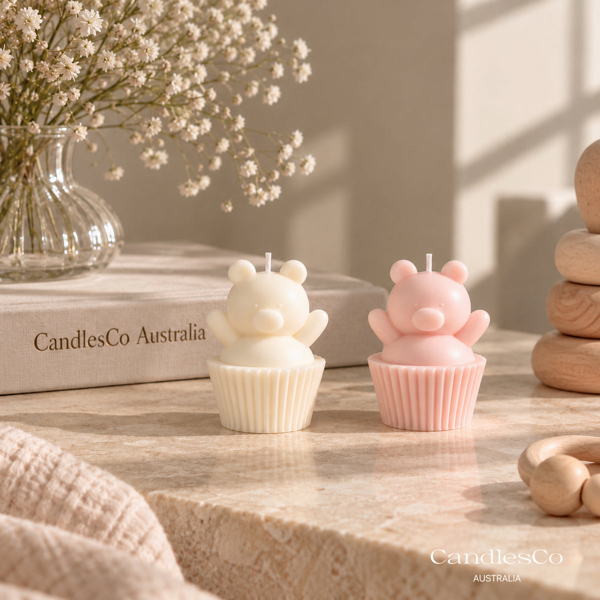 Teddy Bear Cupcake Candle – Handmade Unscented Soy Wax Candle | Cute Baby Shower Favours & Birthday Gift