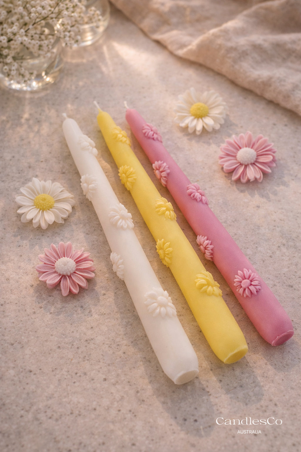 Daisy Floral Taper Candle