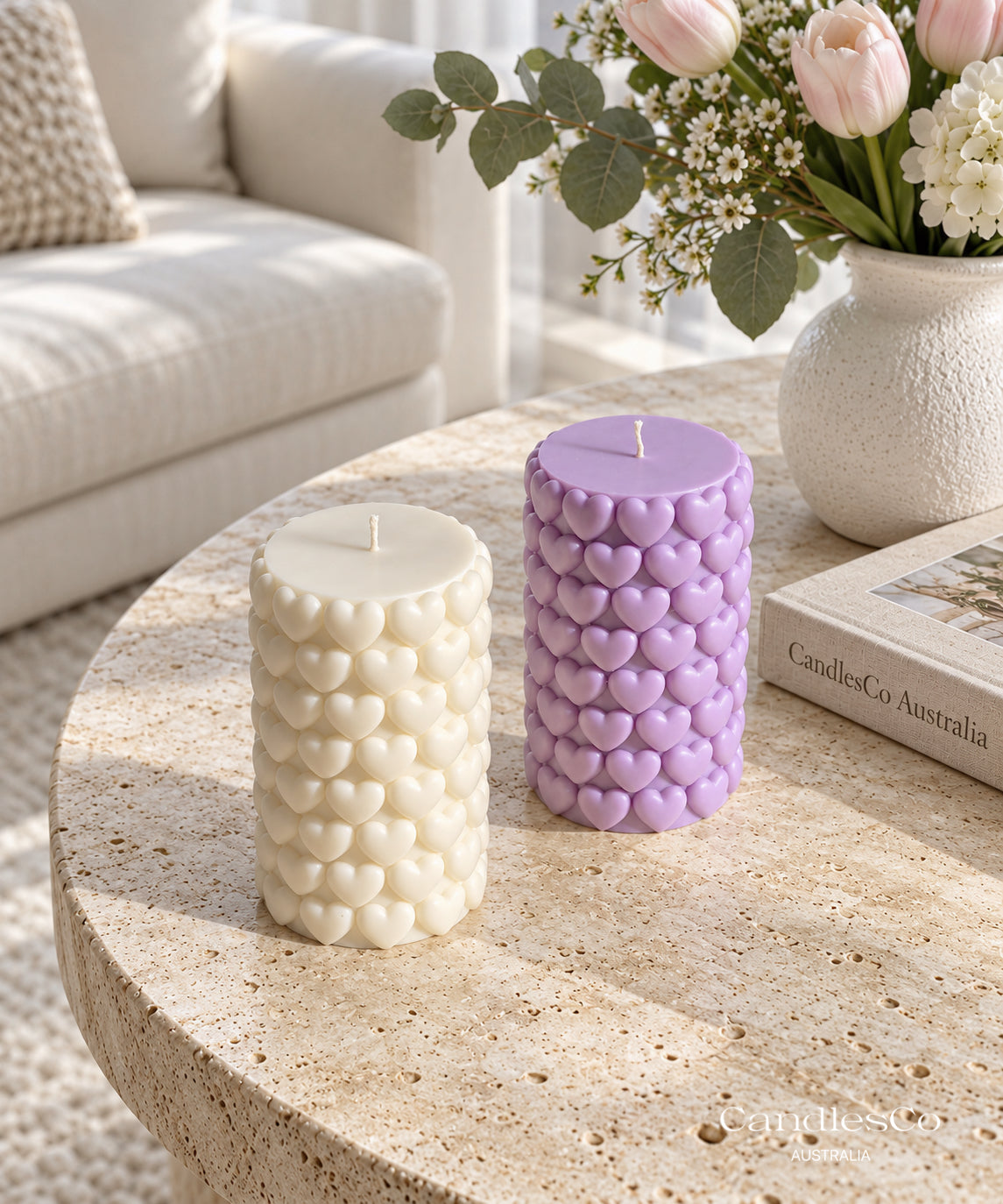 Heart Bubble Pillar Candle – Handmade Romantic Soy Candle