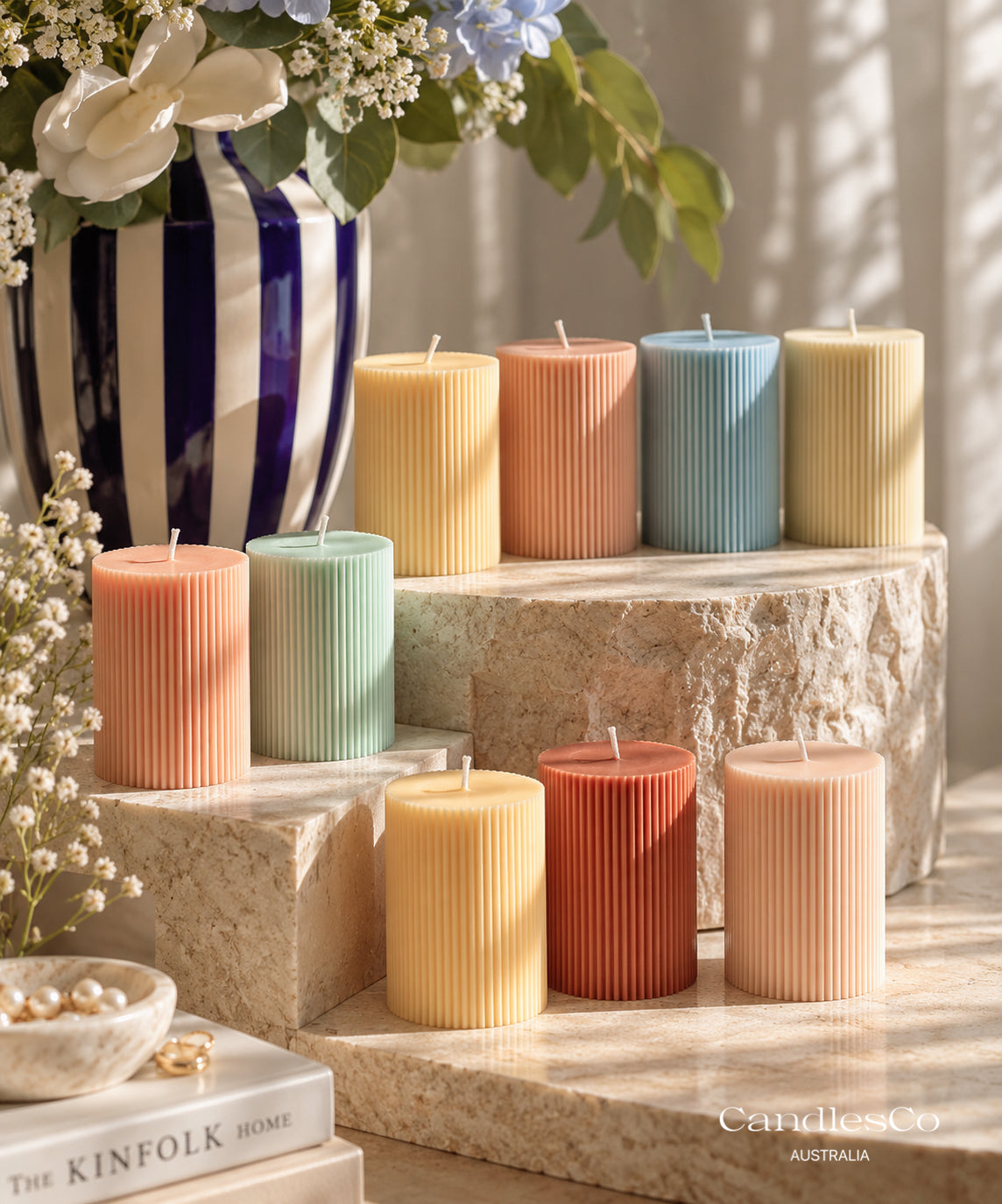 Ribbed Pillar Candle – Handmade Soy Wax Decorative Candle