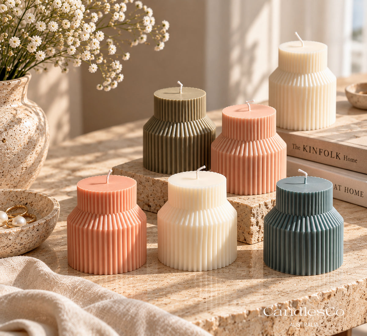Architectural Ribbed Pillar Candle – Modern Soy Candle