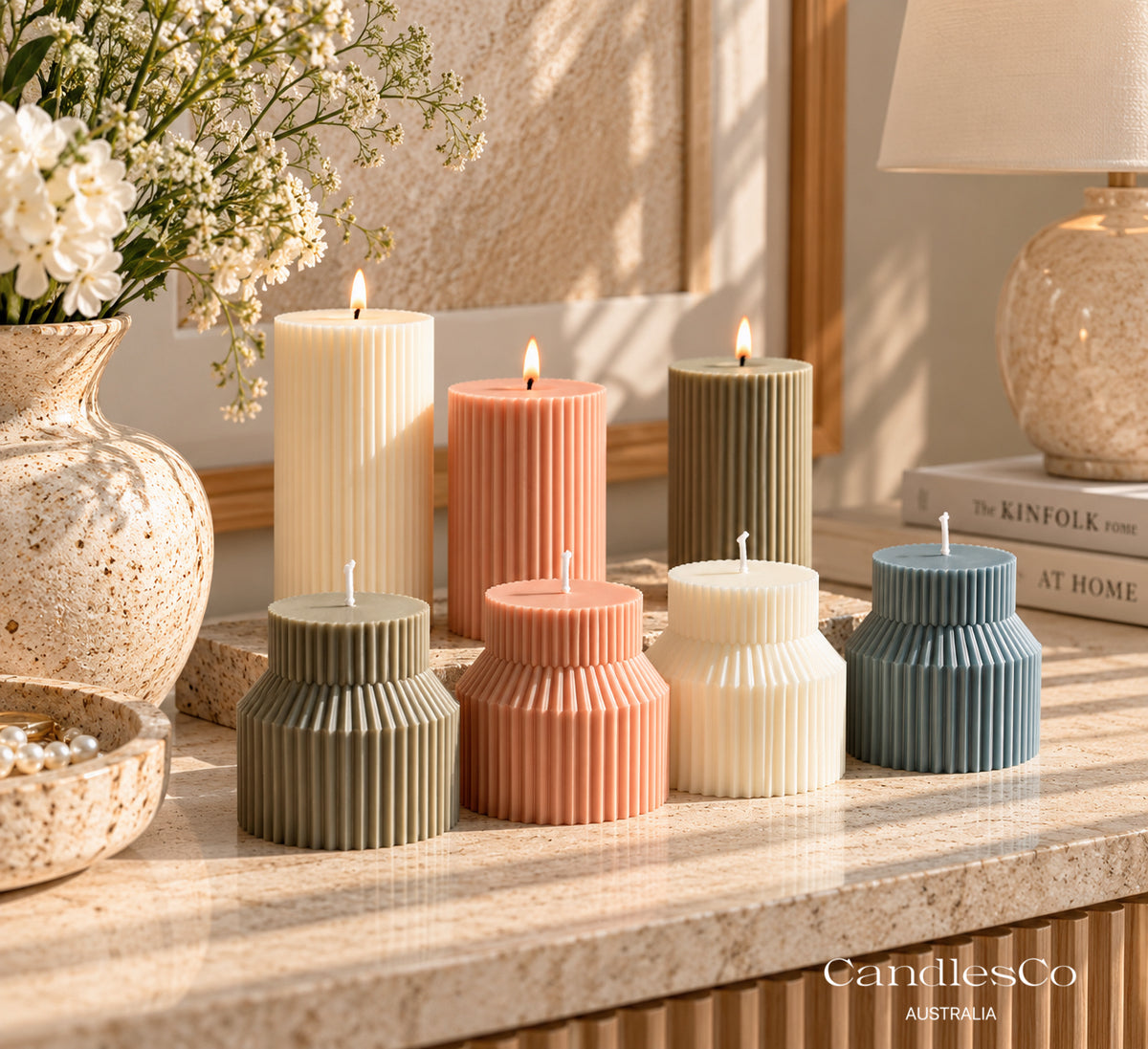 Architectural Ribbed Pillar Candle – Modern Soy Candle