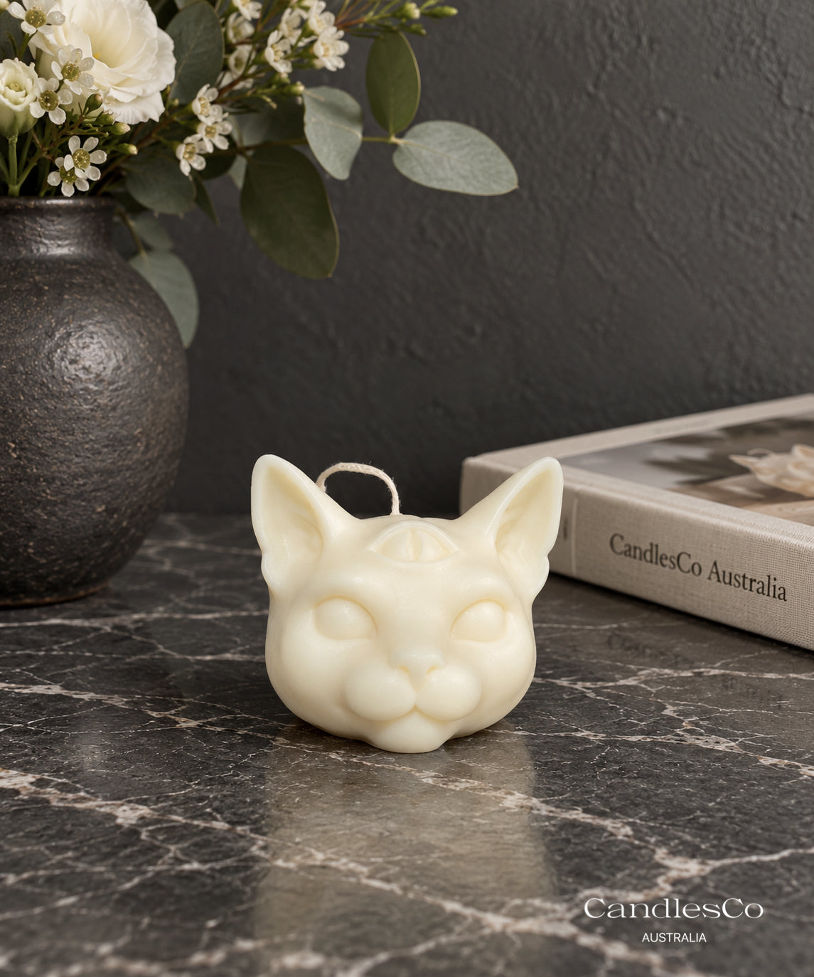 Mystical Third Eye Cat Candle – Handmade Unscented Soy Wax Candle | Spiritual Cat Sculpture & Unique Home Décor